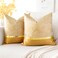 OTOSTAR Set of 2 Fall Throw Pillow Covers for Bed Couch Sofa Car Decor Luxury Modern Minimalist Gold Leather Stitching Wavy Stripes Square Pillowcase Cushion Cover 18 x 18 Inches Gold