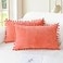 CaliTime Throw Pillow Covers Decorative 20 X 12 Inches Pack of 2 Cozy Solid Dyed Soft Chenille Cushion Cases with Pom Poms for Couch Sofa Bed Living Room Home Living Coral