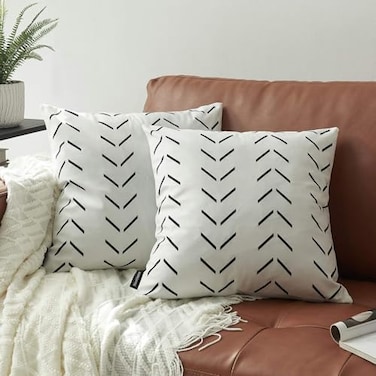 Nestinco Set of 2 Boho Pillow Covers 22 x 22 inches White Square Pillow Covers with Black Arrows Print Polyester Blend Decorative Throw Pillow Covers Sofa Cushion Cases