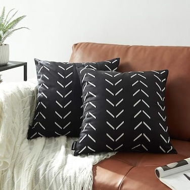 Nestinco Set of 2 Boho Pillow Covers 22 x 22 inches Black Square Pillow Covers with White Arrows Print Polyester Blend Decorative Throw Pillow Covers Sofa Cushion Cases