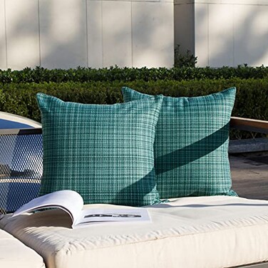 K KEVIN Kevin Textile Pack of 2 Decorative Outdoor Waterproof Throw Pillow Covers Stripe Square Pillowcases Modern Cushion Cases for Patio Couch Bench 20 x 20 Inch Teal