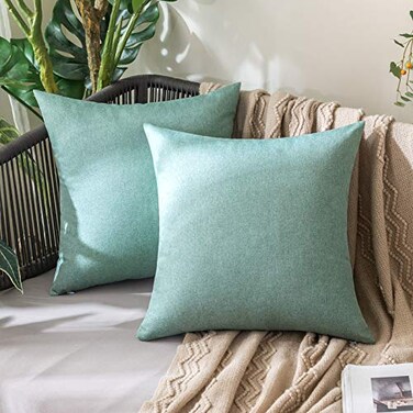 MIULEE Pack of 2 Decorative Outdoor Solid Waterproof Throw Pillow Covers Spring Faux Linen Garden Farmhouse Cushion Cases for Summer Patio Tent Balcony Couch Sofa 18x18 Inch Teal