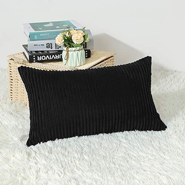 Artscope Cozy Striped Corduroy Pillow Covers Super Soft Decorative Oblong Throw Pillow Covers Case Cushion Covers for Sofa Couch Bedroom Car Decor 12 x 20 Inches Black