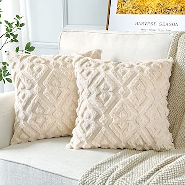 Artscope Pack of 2 Soft Plush Short Wool Velvet Decorative Throw Pillow Covers Luxury Style Cushion Covers European Pillow Shell for Sofa Bedroom Diamond Shape Cream Beige 24x24 Inch