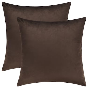 Mixhug Decorative Throw Pillow Covers Velvet Cushion Covers Solid Throw Pillow Cases for Couch and Bed Coffee Brown 24 x 24 Inches Set of 2