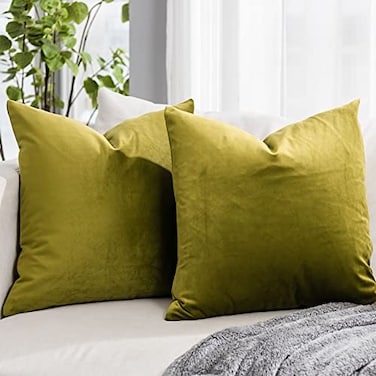 QUAFOO Olive Couch Velvet Throw Pillow Covers 24x24 inch Set of 2 with Zipper Decorative Luxury Soft Solid Rectangle Cushion Covers Case for Sofa Bed Living Room Car