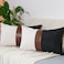 cygnus Set of 2 Faux Leather and Linen Lumbar Pillow Covers 12x20 Inch Black and White Modern Decorative Accent Cushion Covers for Couch Sofa