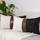 cygnus Set of 2 Faux Leather and Linen Lumbar Pillow Covers 12x20 Inch Black and White Modern Decorative Accent Cushion Covers for Couch Sofa