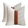 cygnus 20x20 Pillow Covers Set of 2 Farmhouse Decor Stripe Patchwork Linen Throw Pillow Covers Modern Faux Leather Covers for Couch Sofa Gray