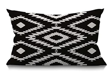 Smooffly Throw Pillow Case Black and White Waist Lumbar Cotton Linen Throw Pillow case Cushion Cover for Sofa Home Decorative Oblong 12x20 Inches