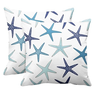 Emvency Set of 2 Throw Pillow Covers Beach Ocean Coastal Green and Blue Starfish Decorative Pillow Cases Home Decor Standard Square 20x20 Inches Summer White Pillowcases