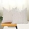 Hckot Navy Blue and Beige Patchwork Farmhouse Throw Pillow Covers 18 x 18 Inch Pack of 2 Striped Linen Decorative Pillow Case for Sofa Couch Chair Bedroom Modern DecorNavy Blue