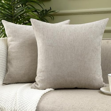 Jepeak 24x24 Inch Decorative Chenille Throw Pillow Covers Pack of 2 Cozy Concise Pillow Cases Soft Farmhouse Modern Square Cushion Covers for Sofa Couch Bed Living Room Home Decor Tan