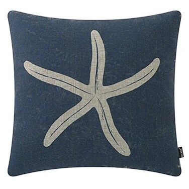 TRENDIN Starfish Pillow Cover 18x18 inch Retro Coastal Decor Square Pillowcase Linen Sofa Couch Bed Throw Cushion Cover Decoration PL732TR