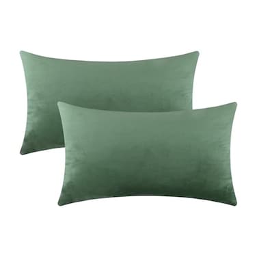 mixeoo Comfy Sage Green Throw Pillow Covers Decorative Lumbar Solid Rectangle Thick Velvet Super Soft Cushion Cases Home Decor for Sofa Couch Living Room Chair Set of 2 12 x 20 Inch