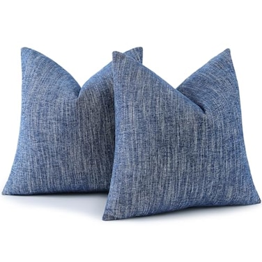 decorUhome Chenille Decorative Throw Pillow Covers 18x18 Set of 2 Farmhouse Textured Square Neutral Solid Accent Pillow Covers for Couch Sofa Bed Living Room Home Decor Navy Blue