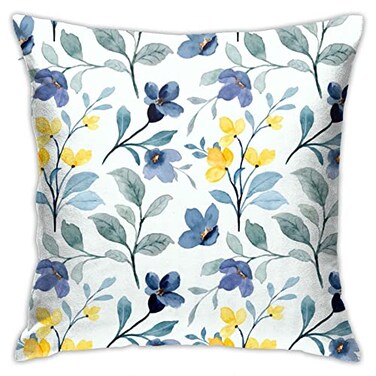 VARUN Throw Pillow Covers Yellow Blue Floral Leaves Square Pillowcase for Home Decor Sofa Car Bedroom Pillow case 18x18inch