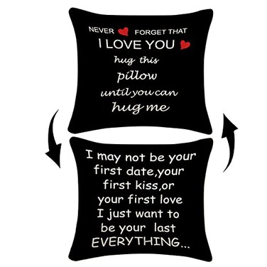 Sufamb Never Forget That I Love You HUG This Pillow Until You Can HUG Reversible Decor Throw Pillow Case Decor for Home Bedroom 18 x 18 Pillow case Gifts Long Distance Relationship Boyfriend black