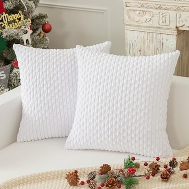 K KEVIN Kevin Textile Velvet Pillow Covers Striped Decorative Throw Cushion Case with Hidden Zipper for Home CouchBedroom 2 Pack 24x24 Inch Pure White
