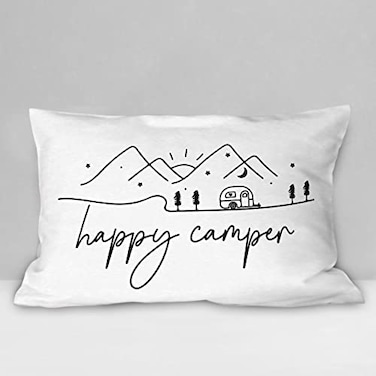 Burosev Happy Camper Soft Throw Pillow Cover Camper Decorative Pillowcase Rustic Camping Farmhouse Decor Decorations for Home Bedroom Sofa Living Room12 x 20 Inch