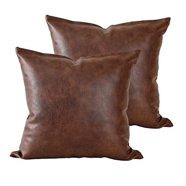 PANOD Set of 2 Faux Leather Throw Pillow Covers 20 x 20 Dark BrownModern Luxury Boho Decorative Pillow Covers Cushion Cases for Farmhouse Sofa Couch Livingroom Bed