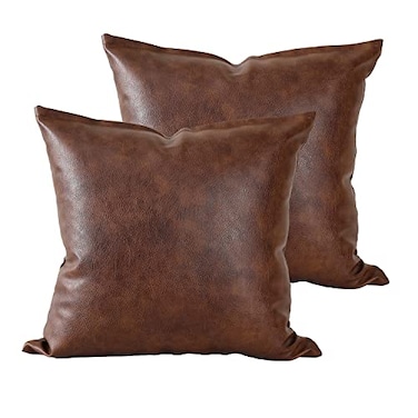 PANOD Set of 2 Faux Leather Throw Pillow Covers 16 x 16 Dark BrownModern Luxury Boho Decorative Pillow Covers Cushion Cases for Farmhouse Sofa Couch Livingroom Bed