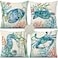 GTEXT Set of 4 Ocean Beach Outdoor Throw Pillow Covers 18x18 inch Sea Coastal Theme Decor Cushion Square Pillowcase Beach Pillows for Patio Couch Sofa Turtle Crab Seahorse Fish Waterproof