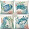 GTEXT Set of 4 Ocean Beach Outdoor Throw Pillow Covers 18x18 inch Sea Coastal Theme Decor Cushion Square Pillowcase Beach Pillows for Patio Couch Sofa Turtle Crab Seahorse Fish Waterproof