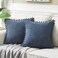 Fancy Homi Pack of 2 Dusty Blue Decorative Throw Pillow Covers 18x18 Inch with Pompoms for Living Room Couch Bedroom Soft Corduroy Solid Square Cushion Case 45x45 cm Rustic Farmhouse Home Decor