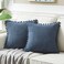 Fancy Homi Pack of 2 Dusty Blue Decorative Throw Pillow Covers 18x18 Inch with Pompoms for Living Room Couch Bedroom Soft Corduroy Solid Square Cushion Case 45x45 cm Rustic Farmhouse Home Decor