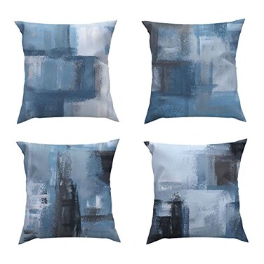 ROCK CLOUD Set of 4 Blue and Grey Art Modern Decorative Gray Throw Pillows Covers Cushion Cover for Bedroom Sofa Living Room 18X18 Inches Home Decorative