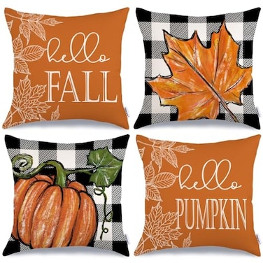 GEEORY Fall Pillow Covers 18x18 Set of 4 Buffalo Check Pumpkin Home Decor