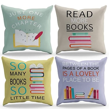 BXFAHZJ Classroom Pillows Throw Pillow Cover Library Decor Reading Nook Book Theme 18x18 Inch Set of 4 Decor for Home Reading Room Dorm Gifts for Book Lovers Student