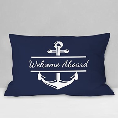 Burosev Welcome Aboard Soft Throw Pillow Cover Navy Blue Boat Anchor Decorative Pillowcase Nautical Sailing Farmhouse Decor Decorations for Home Bedroom Sofa Couch Living Room12 x 20 Inch