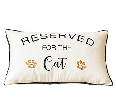DECOPOW Embroidered Throw Pillow CoverLumbar Pillow Cover with Funny Reserved for The Cat 12X20 inchesCover Only