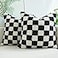 JOJUSIS Decorative Throw Pillow Covers Luxury Style Checkerboard Pattern Cushion Case Super Soft Faux Fur Wool Pillowcases for Couch Bedroom Pack of 2 Black 16 x 16Inch