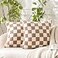WACOMECO Decorative Throw Pillow Covers Soft Sherpa Checkerboard Cushion Covers Faux Fur Pillow Cases for Sofa Bedroom Livingroom Car 16 x 16 in Khaki and Off White