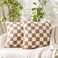 WACOMECO Decorative Throw Pillow Covers Soft Sherpa Checkerboard Cushion Covers Faux Fur Pillow Cases for Sofa Bedroom Livingroom Car 16 x 16 in Khaki and Off White