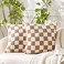 WACOMECO Decorative Throw Pillow Covers Soft Sherpa Checkerboard Cushion Covers Faux Fur Pillow Cases for Sofa Bedroom Livingroom Car 16 x 16 in Khaki and Off White