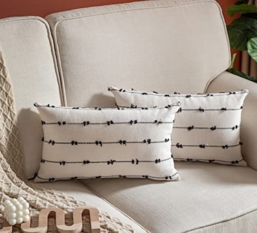 Caflife Boho Throw Pillow Covers 12x20 inches Beige and Black Set of 2 Modern Farmhouse Decorative Pillow Covers for Couch Bed Living Room