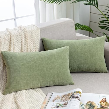 GAWAMAY Lumbar Decorative Rectangle Throw Pillow Covers 12x20 Inch Set of 2 Super Soft Chenille Throw Pillowcase for Sofa Living Room Bedroom Couch Cushion Cover Sage Green 30x50cm ONLY Covers