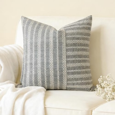 Slow Cow Black and Beige Patchwork Stripe Decorative Throw Pillow Cover Cushion Cover Pillowcase for Sofa Couch Bed Chair 18 x18 Inches