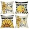 Fjfz Spring Summer Bumble Bee Sunflower Decorative Throw Pillow Covers 18x18 Set of 4 Fall Farmhouse Black White Stripe Home Decor Yellow Buffalo Plaid Check Quote Outdoor Couch Cushion Case