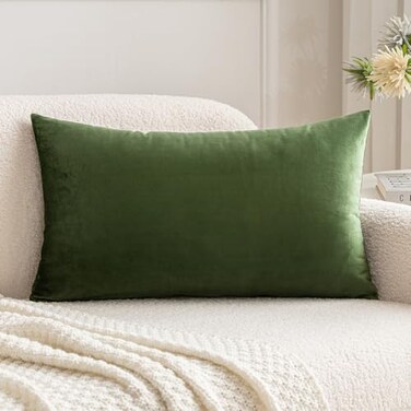 MIULEE Polyester Pillow Cover Soft Luxury Decorative Throw Pillow Cover Single Rectangle Cushion Case for Spring Couch Sofa Bedroom Car Decor12x20 Inch Moss Green