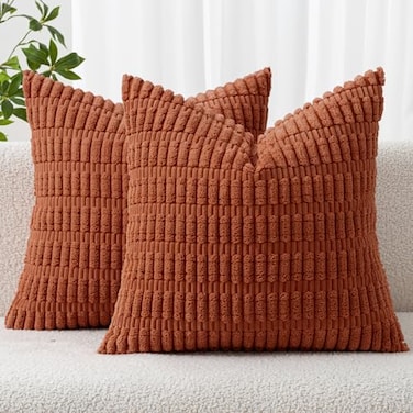 MIULEE Pack of 2 Rust Corduroy Decorative Pillow Covers 20x20 Inch Soft Boho Striped Throw Pillow Covers Modern Farmhouse Home Decor for Summer Sofa Living Room Couch Bed