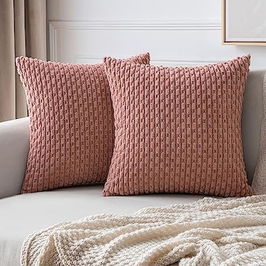 MIULEE Pack of 2 Valentines Day Decorative Throw Pillow Covers 18x18 Inch Soft Boho Striped Textured Pillow Covers Modern Farmhouse Home Decor for Couch Bed Sofa Living Room Blush Pink