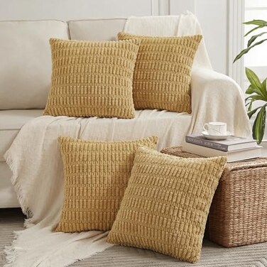 Fancy Homi 4 Packs Decorative Throw Pillow Covers for Living Room Couch Bed Modern Farmhouse Boho Home Dcor Accent Cushion Case 18 x 18 Mustard Yellow