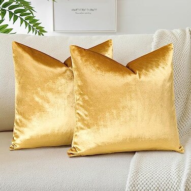 OTOSTAR Soft Velvet Decorative Throw Pillow Covers Solid Square Cushion Case Home Decor Pillow Covers for Couch Sofa Bedroom Living Room Decorative Pillowcases 22 x 22 Inch Pack of 2 Gold