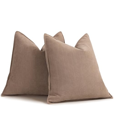 ZWJD Khaki Pillow Covers 26x26 Set of 2 Chenille Throw Pillow Covers with Elegant Design Soft and Luxurious Decorative Throw Pillows for Couch Bed and Home Decor