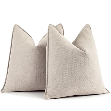 ZWJD Beige Pillow Covers 20x20 Set of 2 Chenille Throw Pillow Covers with Elegant Design Soft and Luxurious Decorative Throw Pillows for Couch Bed and Home Decor